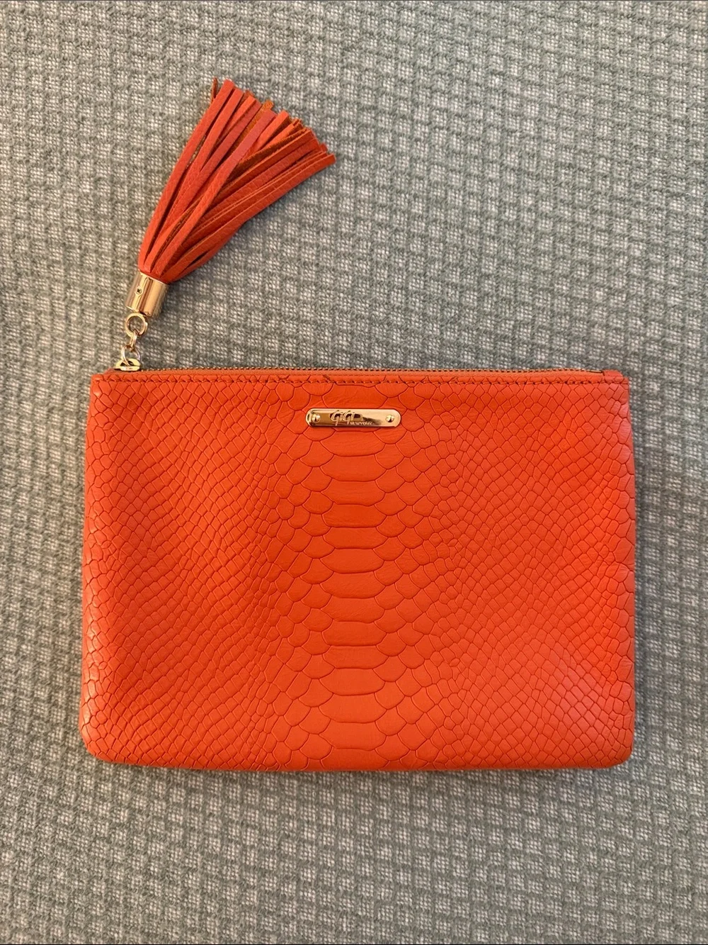 GiGi New York Uber Clutch Orange Python-Texture w/ Tassel